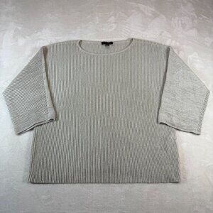 Eileen Fisher Beige Metallic Hemp Blend 3/4 Sleeve Top Small Dressy